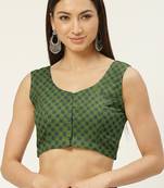 Green cotton ajrak printed non padded blouse
