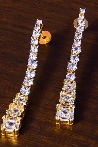 Gold Plated American Diamond Linear Drop Earrings