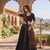 Black Cotton Plain Lehenga Choli With Real Mirror Work And Printed Dupatta