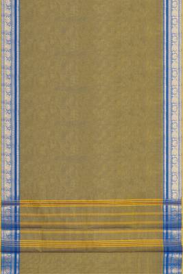 Olive green moss & royal blue sapphire chettinad cotton saree with running blouse 6