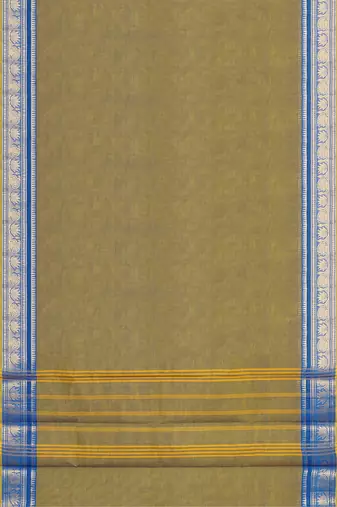 Olive green moss & royal blue sapphire chettinad cotton saree with running blouse