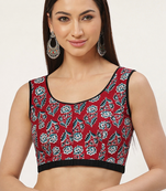 Maroon cotton sanganeri printed non padded blouse