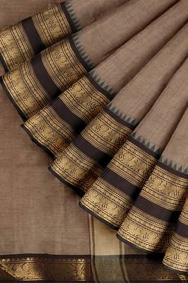 Brown walnut mist & blackwood chettinad cotton saree with running blouse 7