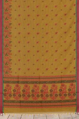 Mustard gold & coral rose kovai cotton saree with running blouse 6