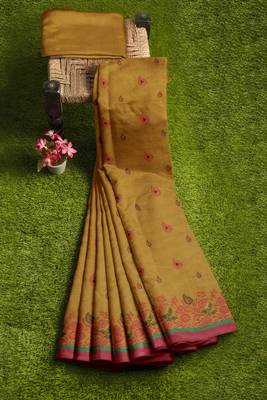 Mustard gold & coral rose kovai cotton saree with running blouse 7