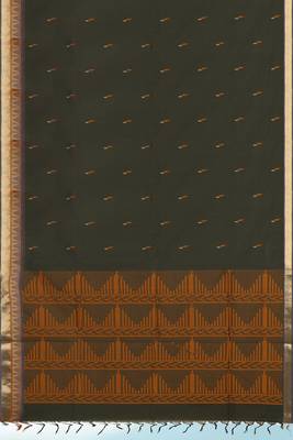 Dark olive green & antique gold kovai cotton saree with running blouse 6