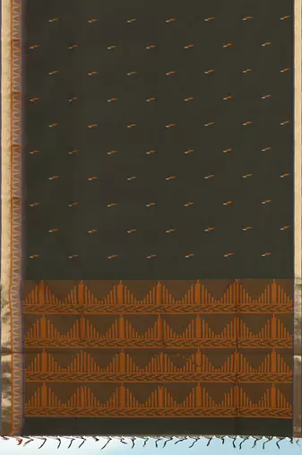 Dark olive green & antique gold kovai cotton saree with running blouse