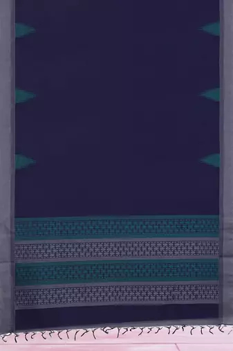 Midnight navy blue & steel grey kovai cotton saree with running blouse