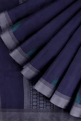Midnight navy blue & steel grey kovai cotton saree with running blouse 7