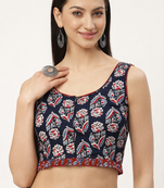 Black cotton sanganeri printed non padded blouse