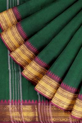 Emerald green & magenta pink chanderi cotton saree with running blouse 7
