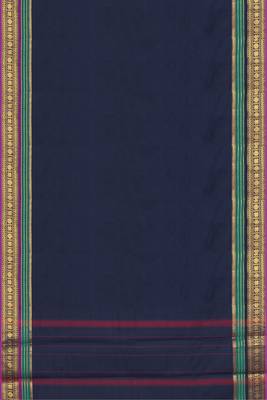 Navy blue & emerald green chettinad cotton saree with running blouse 6