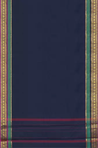 Navy blue & emerald green chettinad cotton saree with running blouse