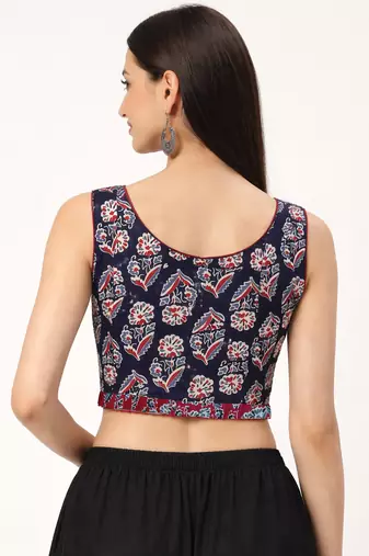 Black cotton sanganeri printed non padded blouse