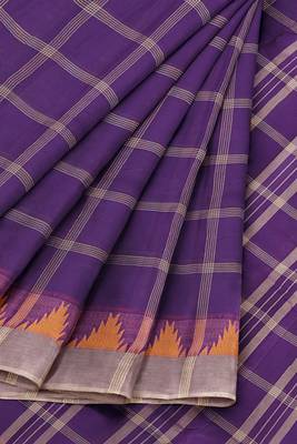 Royal violet & ash taupe chettinad cotton saree with running blouse 7