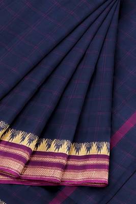 Oxford blue & magenta pink chettinad cotton saree with running blouse 7