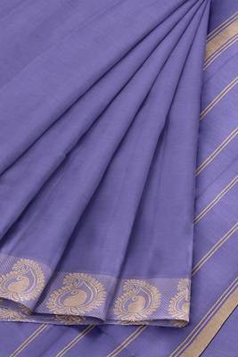 Lavender blue & antique gold chettinad cotton saree with running blouse 7