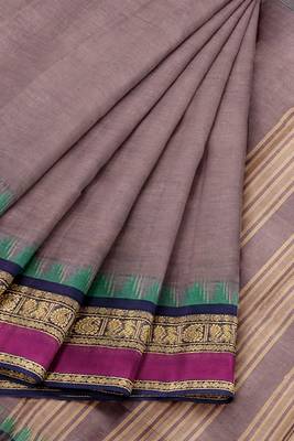 Dusty mauve & magenta pink chettinad cotton saree with running blouse 7