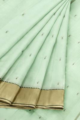 Honeydew green & sand beige kovai cotton saree with running blouse 7