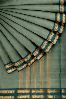 Sage green & deep teal chettinad cotton saree with running blouse 7