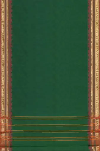 Emerald green & copper brown chettinad cotton saree with running blouse