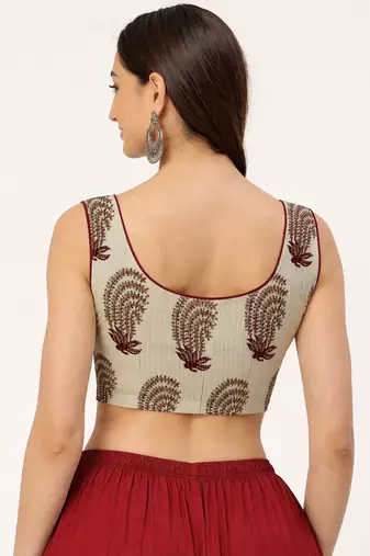 White cotton sanganeri printed non padded blouse