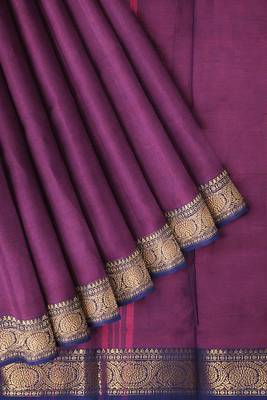 Dark orchid & midnight navy blue chettinad cotton saree with running blouse 7