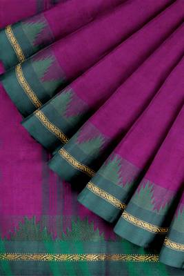 Dark orchid purple & teal jade green chettinad cotton saree with running blouse 7