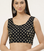 Black cotton sanganeri printed non padded blouse