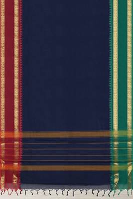 Navy blue midnight tone & blood red jewel tone chettinad cotton saree with running blouse 6