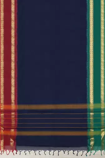 Navy blue midnight tone & blood red jewel tone chettinad cotton saree with running blouse