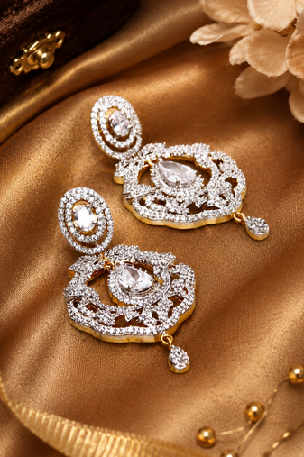 Royal floral cubic zirconia dangle statement earrings