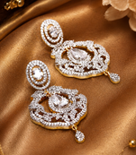 Royal floral cubic zirconia dangle statement earrings