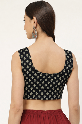 Black cotton sanganeri printed non padded blouse 2