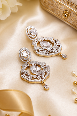 Royal floral cubic zirconia dangle statement earrings 2