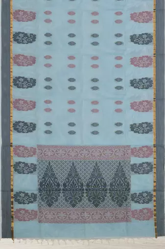 Powder blue & dusty mauve kovai cotton saree with running blouse