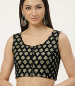 Black cotton sanganeri printed non padded blouse