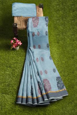Powder blue & dusty mauve kovai cotton saree with running blouse 7