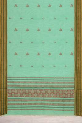 Mint green & antique gold kovai cotton saree with running blouse 6