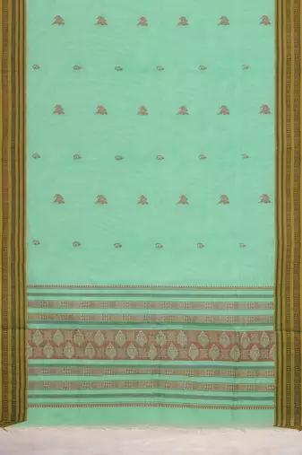 Mint green & antique gold kovai cotton saree with running blouse