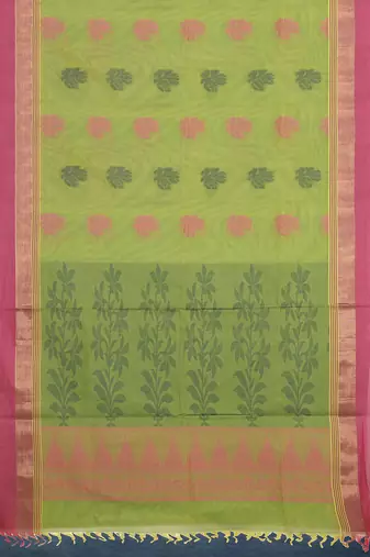 Pistachio green & rose pink kovai cotton saree with running blouse