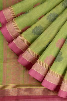 Pistachio green & rose pink kovai cotton saree with running blouse 7