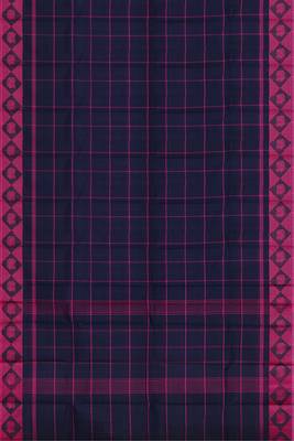 Midnight navy blue & fuchsia pink chettinad cotton saree with running blouse 6