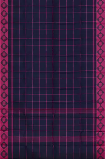 Midnight navy blue & fuchsia pink chettinad cotton saree with running blouse