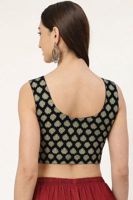 Black cotton sanganeri printed non padded blouse 2