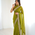 Seductive olive green fancy lace border soft viscose jacquard butti silk designer wedding saree