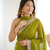 Seductive olive green fancy lace border soft viscose jacquard butti silk designer wedding saree