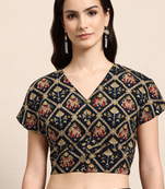 Black cotton sanganeri printed non padded blouse