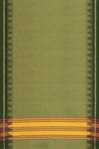 Olive moss & dark chocolate brown  chettinad cotton saree with running blouse
