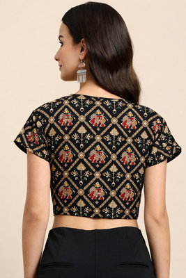 Black cotton sanganeri printed non padded blouse 2